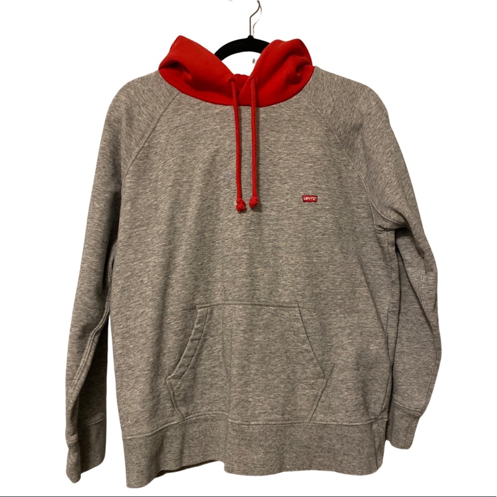 Levi’s grey and red hoodie.